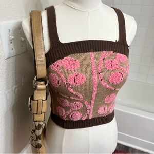 Brown pink tan knit sweater tank top cider cherries cottage coquette fall cute